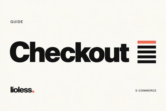 Checkout — Lioless guide cover with five short lines, one in coral.