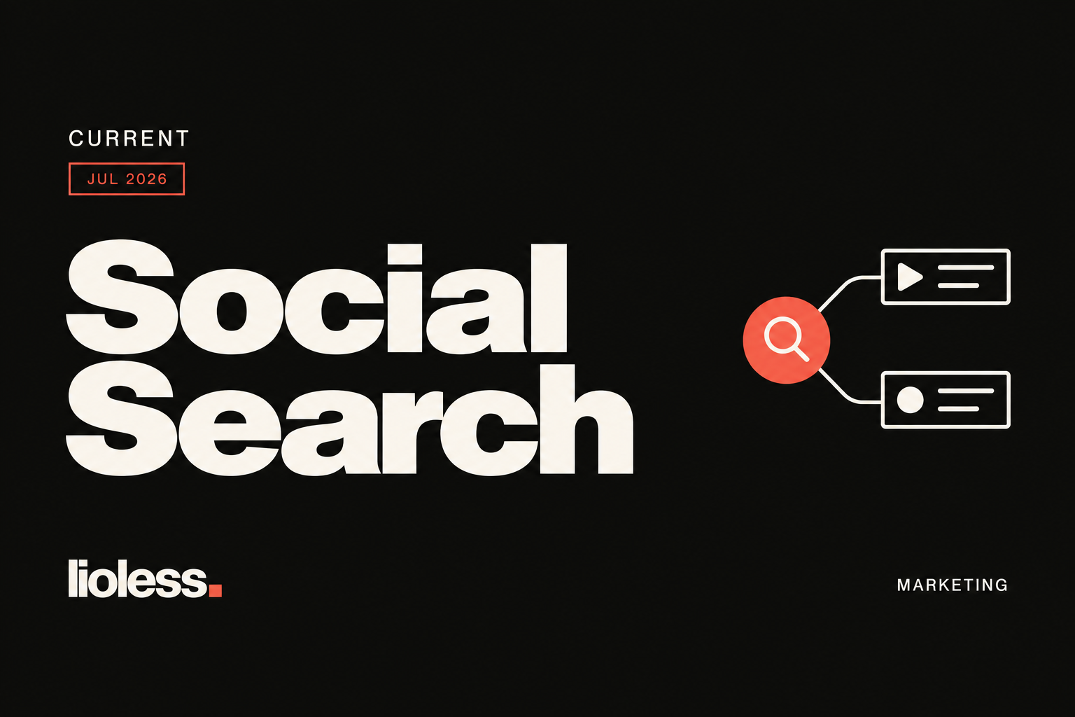 Social Search — Lioless Current guide with a search and content-card symbol.